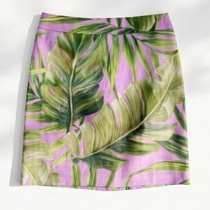 Talbots Collection 12 Silk Blend Tropical Palm‎ Leaf Mini Skirt Purple Green